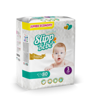 Slipp Bebe Sensitive Soft & Dry – Midi (4–9 kg) Jumbo Economy / 80 pcs 👶🍼
