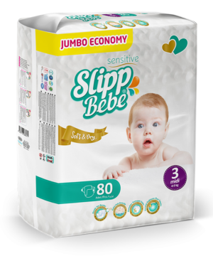 Slipp Bebe Sensitive Soft & Dry – Midi (4–9 kg) Jumbo Economy / 80 pcs 👶🍼