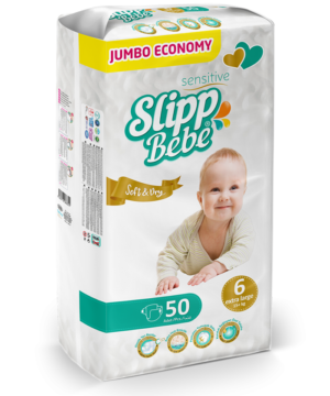 Slipp Bebe Sensitive Soft & Dry – Extra Large (15+ kg) Jumbo Economy / 50 pcs 👶🍼