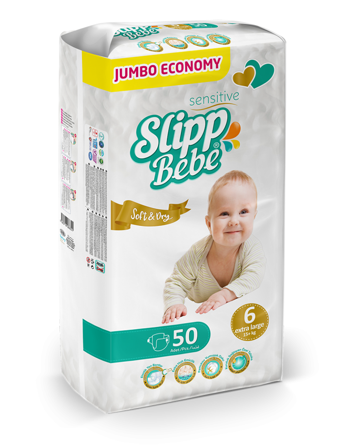 Slipp Bebe Sensitive Soft & Dry – Extra Large (15+ kg) Jumbo Economy / 50 pcs 👶🍼