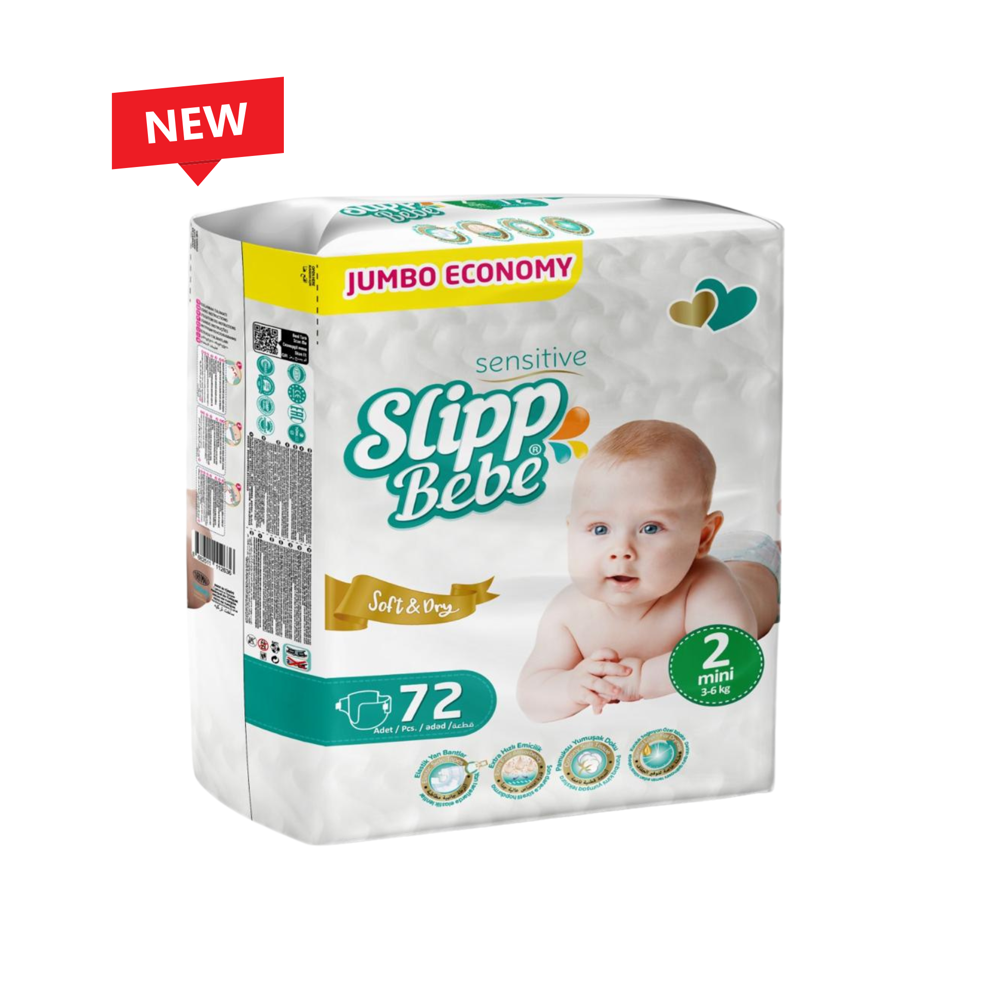 Slipp Bebe Sensitive Soft & Dry – Mini (3–6 kg) Jumbo Economy Mini / 72 pcs 👶🍼